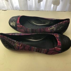 Coach shine tartan plaid sequin flats shoes 6.5